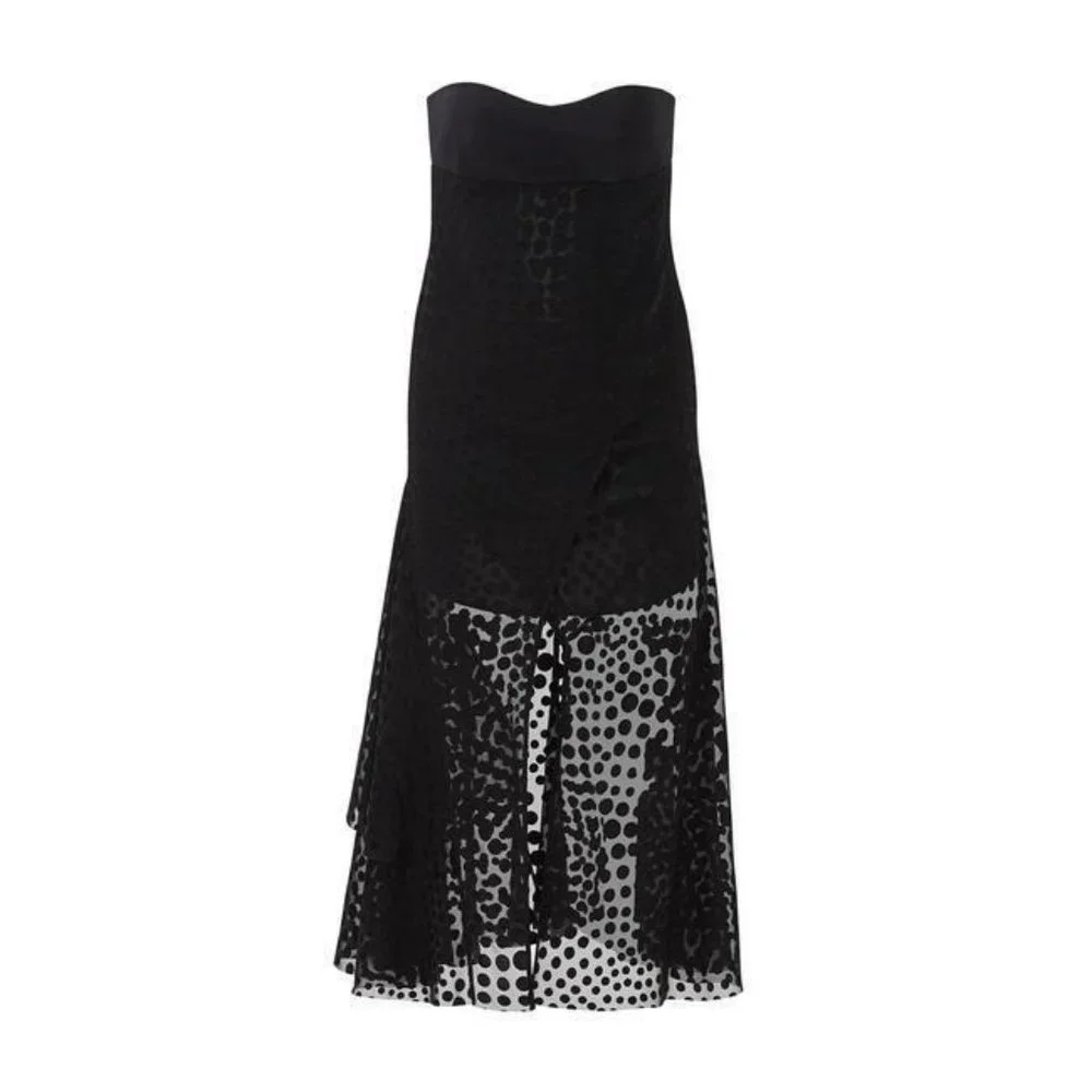 NWT $1500 CEDRIC CHARLIER SEEING DOTS BLACK CHIFFON STRAPLESS DRESS SIZE 10 - Picture 4 of 9